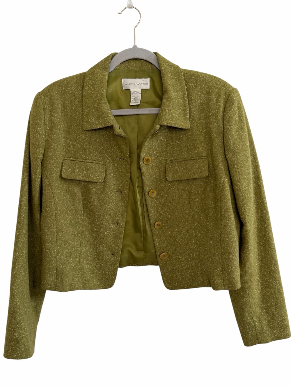 Vintage Casual Corner Olive Green Tailored Blazer Jacket Padded Shoulder
